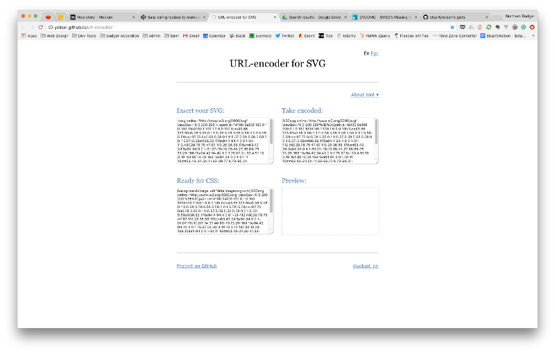 Yoksel’s SVG URI-encode tool is free, fast and awesome