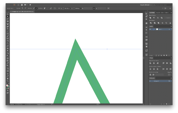 The triangle in outline and normal view with the line now dragged out so that there is no visible gap.